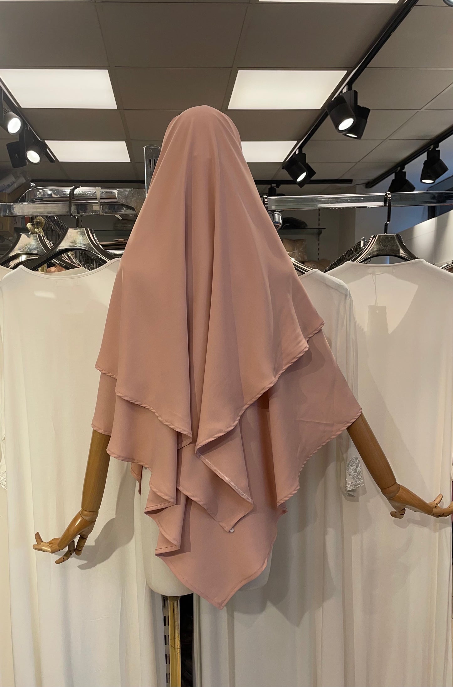 khimar 2 voiles rose dos