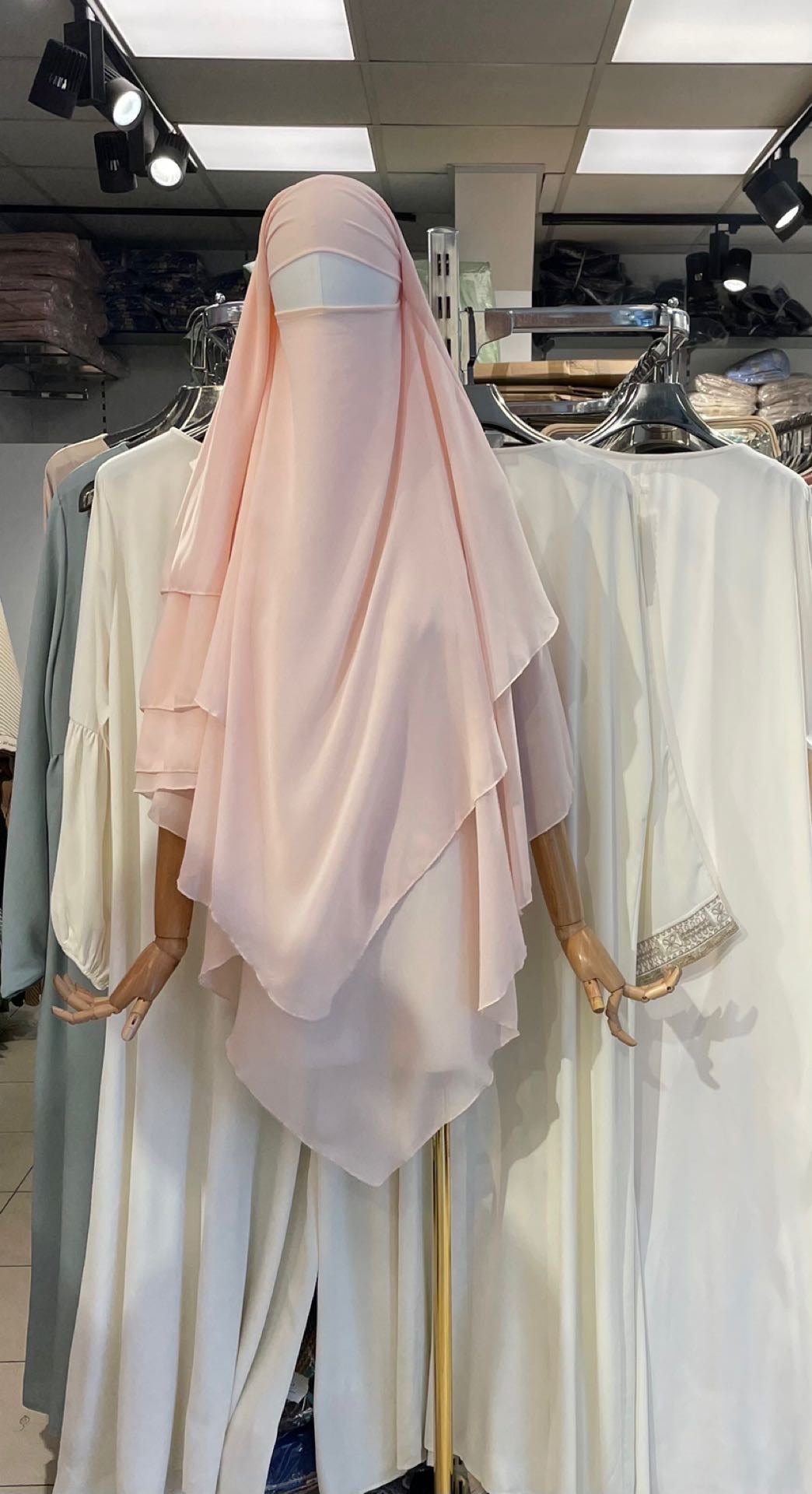 khimar mousseline 3 voiles rose