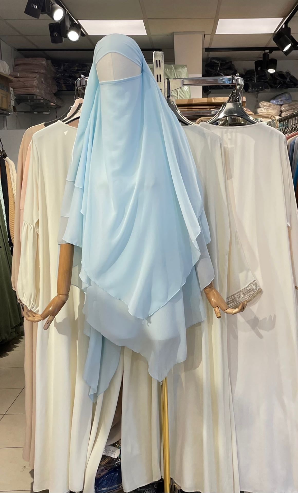 khimar 3 voiles bleu ciel